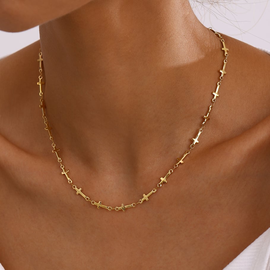 1 Stück Simple Series Elegantes Kreuz Edelstahl 18 Karat vergoldet Damen Kettenhalsketten Bild5