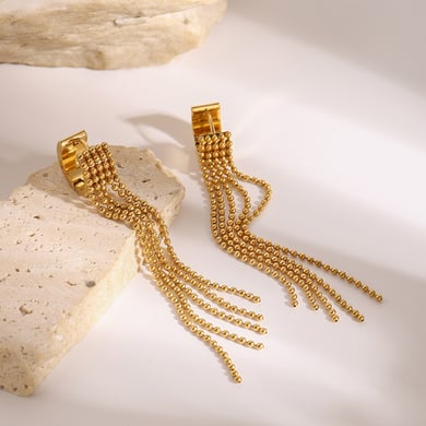 1 Pair Classic Series Retro line Stainless Steel 18K Gold Plated Women Drop Earrings h5 Picture4