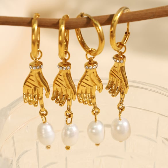 1 Pair Simple Series Simple Geometric Stainless Steel 18K Gold Plated Artificial Pearl Women Drop Earrings