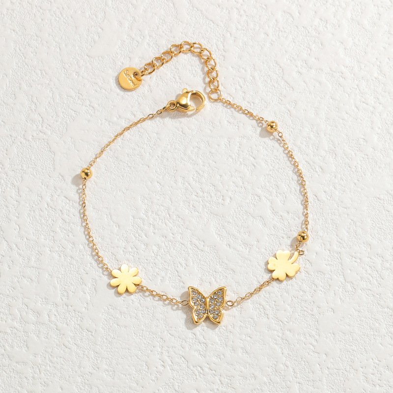 Bracelet à breloques géométrique en acier inoxydable plaqué or 18 carats pour femme, série simple, mignon et géométrique Image3