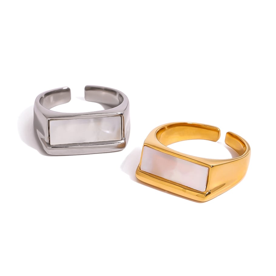 1 Paar Simple Series Klassische geometrische Edelstahl 18 Karat vergoldete Muschel verstellbare Damenringe Bild5