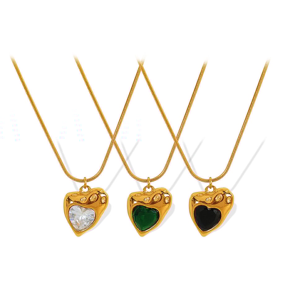1 Piece Simple Series Retro Heart Stainless Steel 18K Gold Plated Zircon Women Pendant Necklaces Picture5