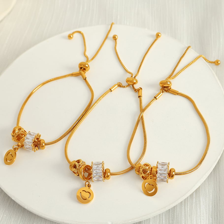 1 Piece Simple Series Casual Heart Stainless Steel 18K Gold Plated Zircon Women Charm Bracelets Picture3