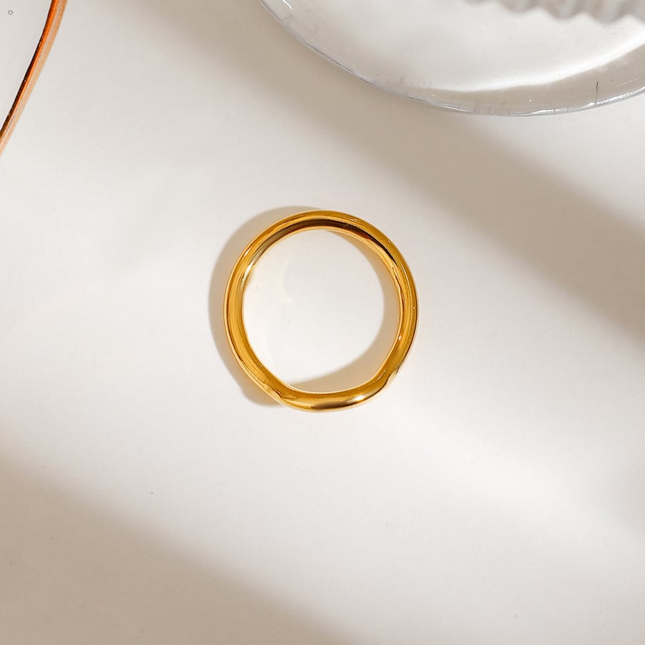 Conjunto de anillos de mujer de acero inoxidable color dorado con diseño de planta de estilo Ins de 1 pieza de lujo Imagen5
