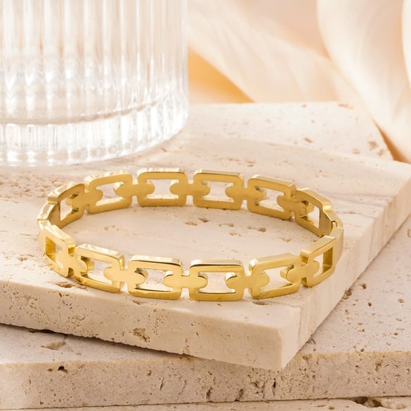 Braccialetti da donna in acciaio inossidabile color oro, serie semplice, classici, patchwork, 1 pezzo 2