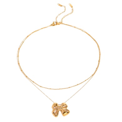 1 pezzo semplice serie classico fiocco nodo acciaio inossidabile placcato oro 18K donne collane a strati h5 Immagine5