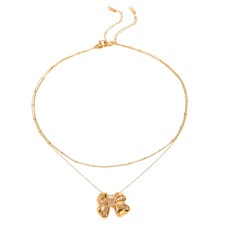 1 pezzo semplice serie classico fiocco nodo acciaio inossidabile placcato oro 18K donne collane a strati Immagine5