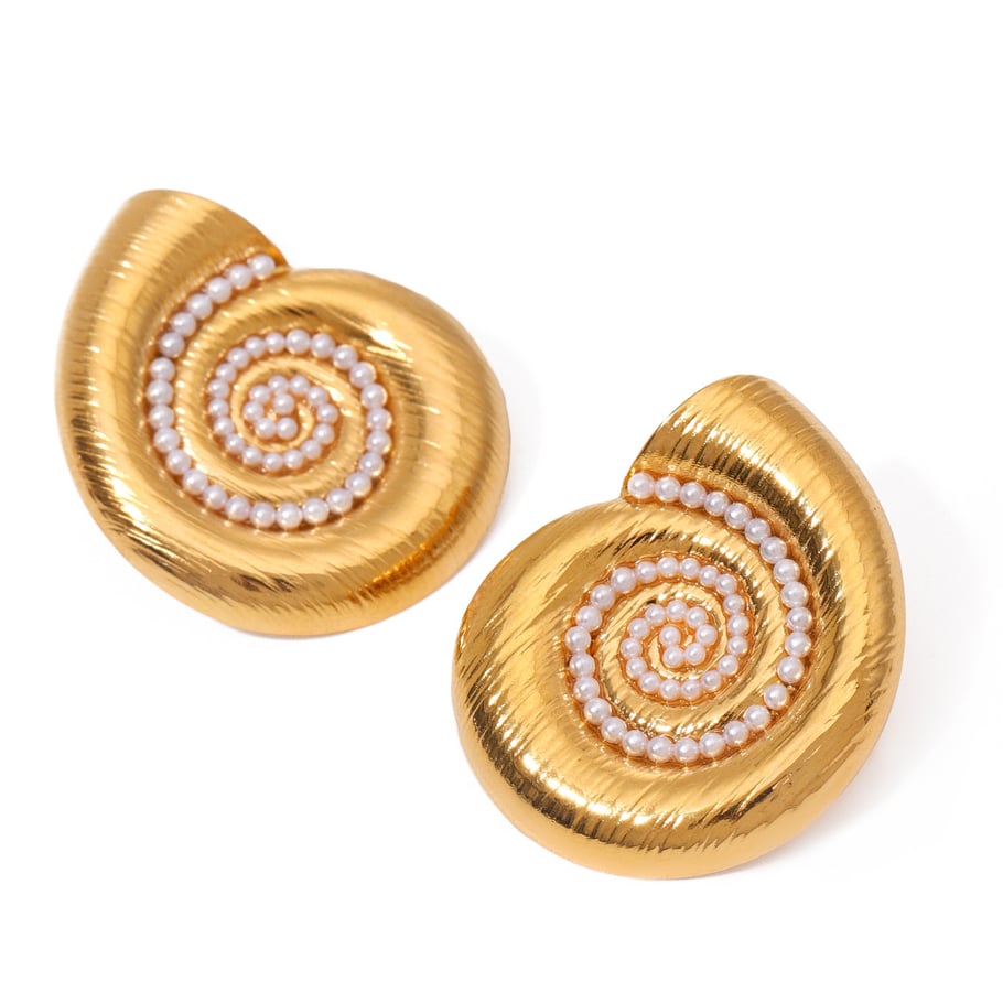 1 Pair Simple Series Retro Turtle Stainless Steel 18K Gold Plated Artificial Pearl Women Stud Earrings Picture6