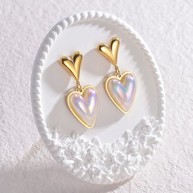 1 paire de boucles d&#39;oreilles pendantes en acier inoxydable plaqué or 14 carats pour femme, série Simple Sweet Heart h5 Image4
