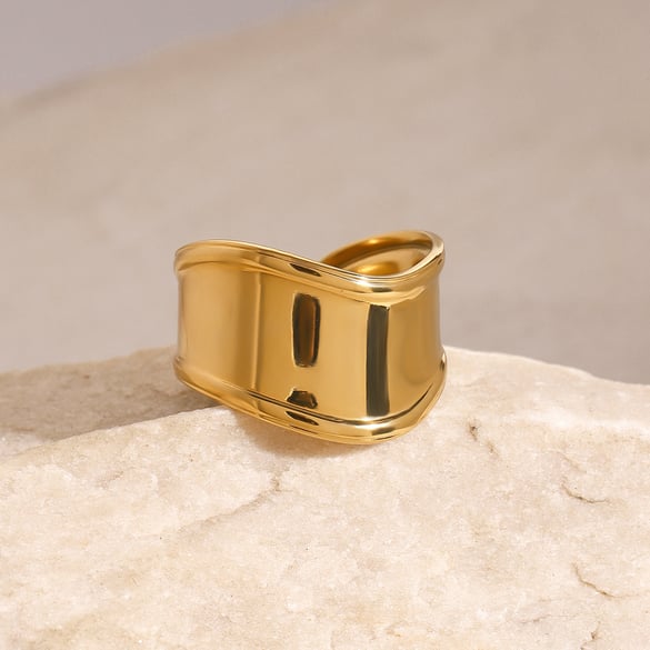 1 paio di anelli singoli da donna in acciaio inossidabile anulare naturale della serie semplice, placcati in oro