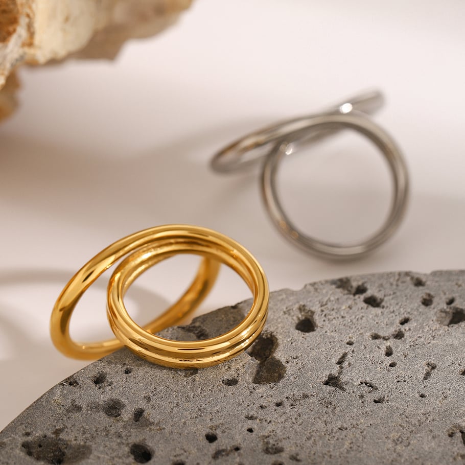 1 Pair Simple Series Simple line Stainless Steel 18K Gold Plated Women Single Ring Picture3