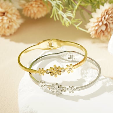 1 Piece Delicate Series Radiant Flower Stainless Steel Gold Color Women's Bangles h5 Picture8