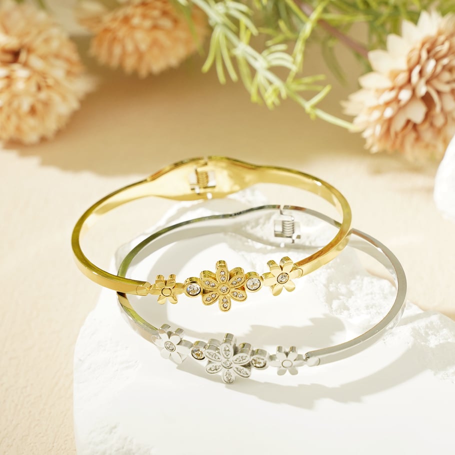 1 Piece Delicate Series Radiant Flower Stainless Steel Gold Color Women's Bangles Picture8