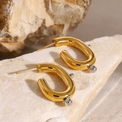 1 Pair Simple Series ins style Geometric Stainless Steel 18K Gold Plated Artificial Pearl Women Hoop Earrings h5 Picture4