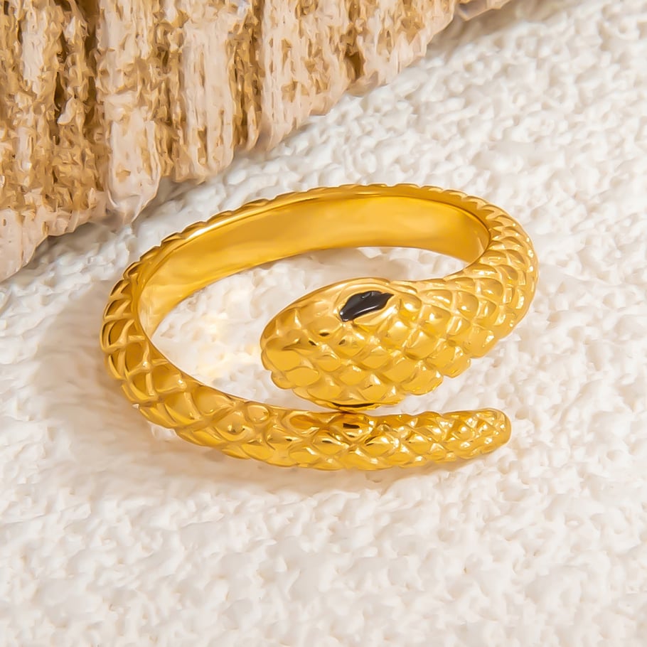 1 Piece Luxurious Series Retro Snake Shape Designable Stainless Steel Gold Color Women's Single Rings Picture6