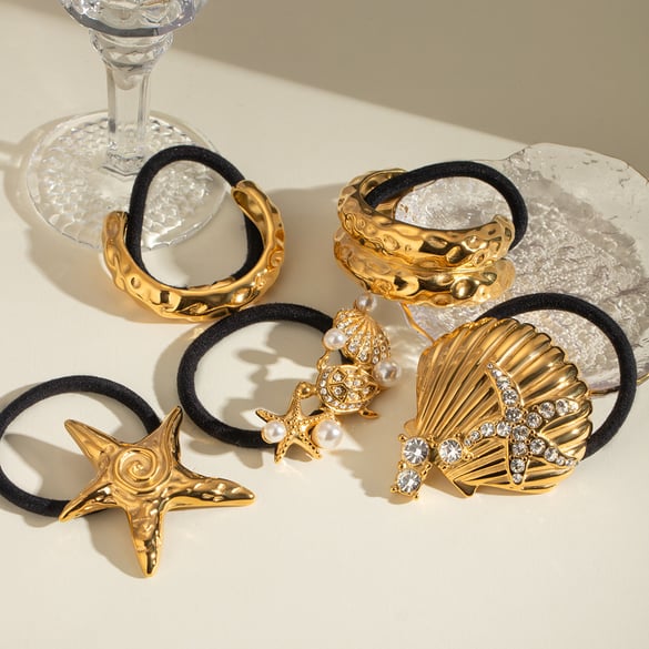 1 paio di fasce per capelli da donna in acciaio inossidabile placcato oro 18K, serie semplice, modello retrò tartaruga