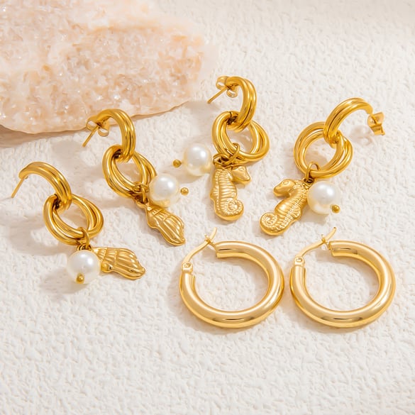 1 paire de boucles d&#39;oreilles pendantes pour femme, série luxueuse, motif tortue classique, en acier inoxydable, couleur or 2