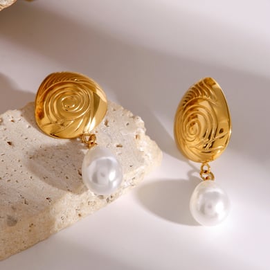 1 Pair Simple Series Elegant Turtle Stainless Steel 18K Gold Plated Artificial Pearl Women Drop Earrings h5 Picture5
