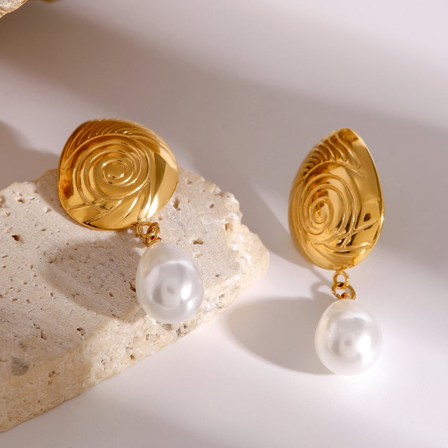 1 Pair Simple Series Elegant Turtle Stainless Steel 18K Gold Plated Artificial Pearl Women Drop Earrings Picture5