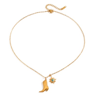 1 Piece Luxurious Series Boot Shape Elegant Sun Stainless Steel Gold Color Natural Stone Women's Pendant Necklaces h5 Picture6