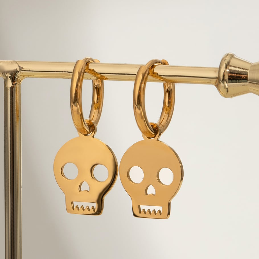 1 Paar Simple Series Punk Skull Edelstahl 18 Karat vergoldet Damen Ohrringe Set Bild5