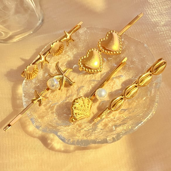 1 Piece Vacation Series Beach Style Sea Elements Stainless Steel Lightweight Gold Color Women's Hair Clips