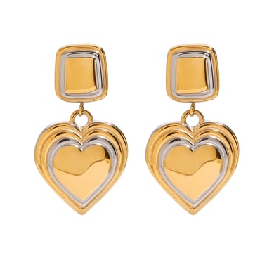 1 Pair Classic Series Heart Stainless Steel Gold And Silver Mixed Color Women's Pendant Earrings h5 Picture6