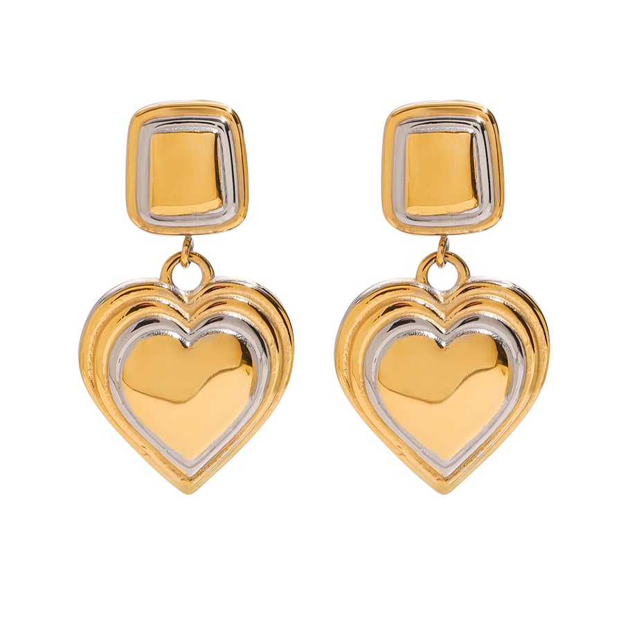 1 Pair Classic Series Heart Stainless Steel Gold And Silver Mixed Color Women's Pendant Earrings Picture6