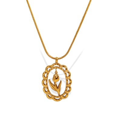 1 Piece Elegant Series Daily Tulip Shape Stainless Steel Gold Color Women's Pendant Necklaces h5 Picture6