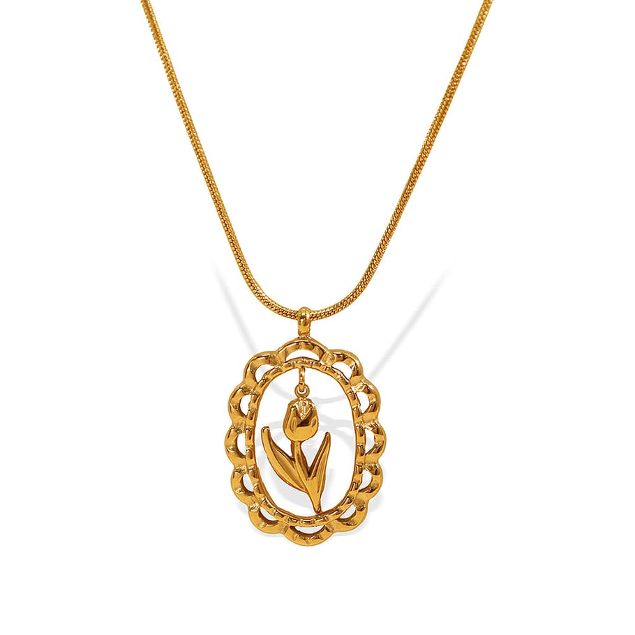 1 Piece Elegant Series Daily Tulip Shape Stainless Steel Gold Color Women's Pendant Necklaces Picture6