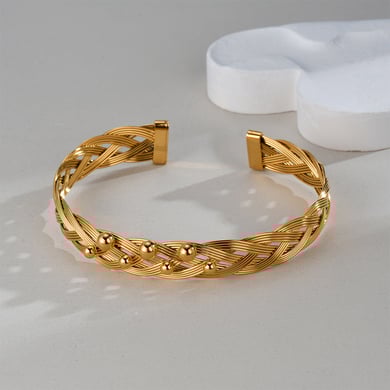 Bracelet femme rétro géométrique en acier inoxydable plaqué or 18 carats, série romantique, 1 pièce h5 Image4