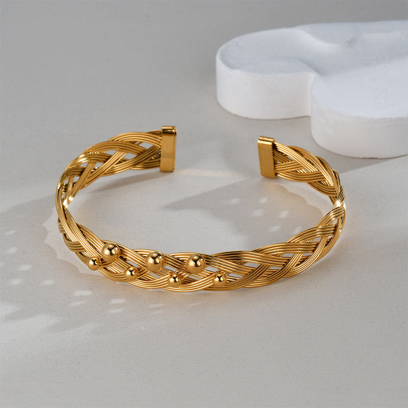 Bracelet femme rétro géométrique en acier inoxydable plaqué or 18 carats, série romantique, 1 pièce Image4