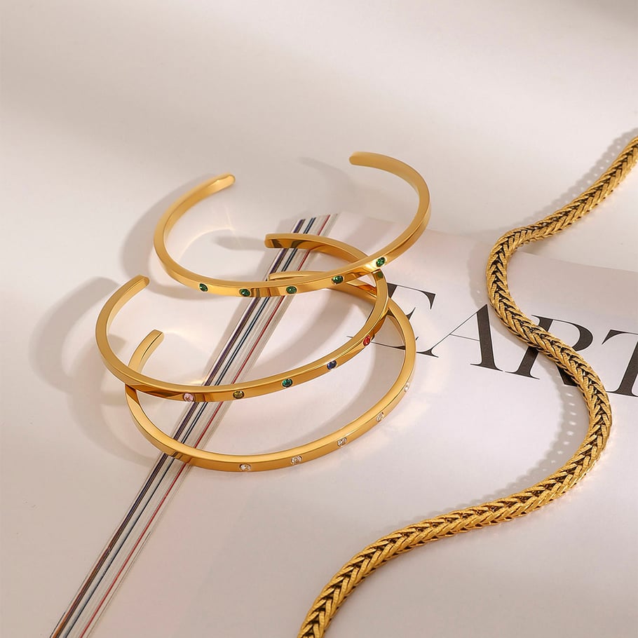 1 Piece Luxurious Series Classic Colorful Annular Stainless Steel Gold Color Women's Bangles Picture4