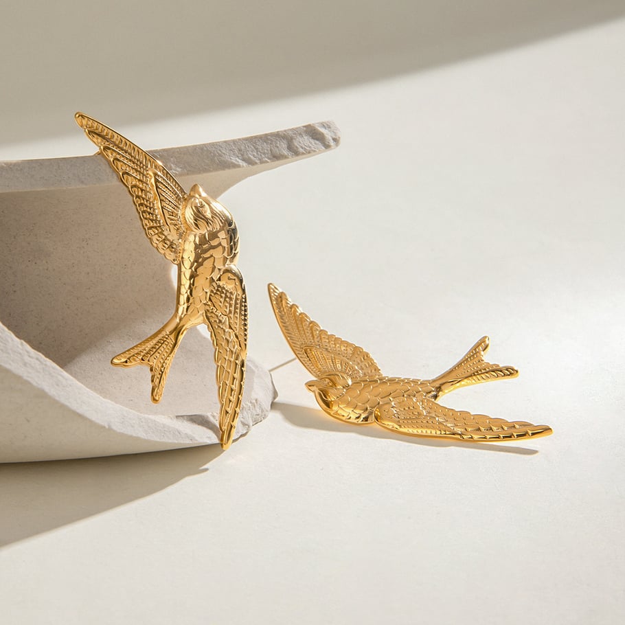 1 Pair Luxurious Series Elegant Natural Bird Stainless Steel Gold Color Women's Stud Earrings Picture5
