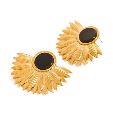 1 Paar Ohrstecker aus Edelstahl mit 18 Karat vergoldetem künstlichen Edelstein im Retro-Blumen-Stil für Damen h5 Bild4