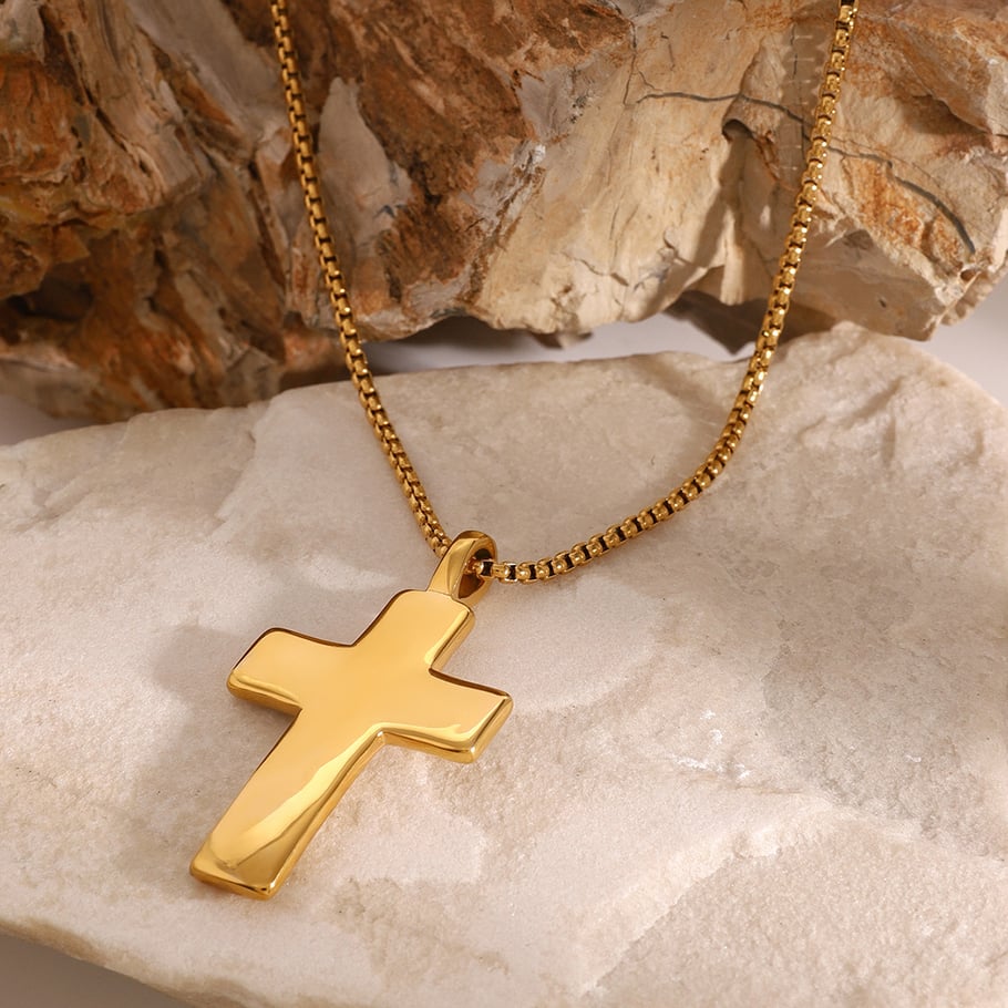 1 Piece Ethnic Series Classic Cross Stainless Steel 18K Gold Plated Zircon Women Pendant Necklaces Picture5