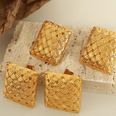1 Pair Luxurious Series Retro Geometric Titanium Steel   Gold Color  Women's Stud Earrings h5 Picture6