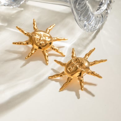 1 Pair Simple Series Retro Sun/Moon Stainless Steel 18K Gold Plated Women Stud Earrings h5 Picture3