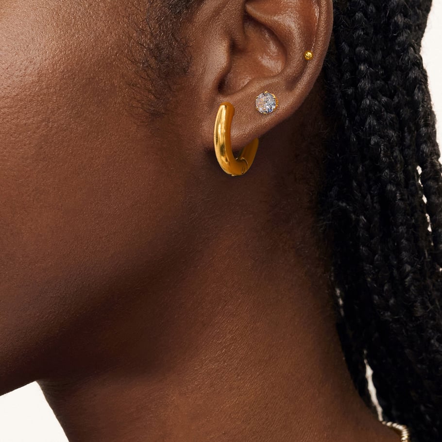 1 Paar Simple Series Einfaches geometrisches Edelstahl-Ohrring-Set mit 18 Karat vergoldetem Zirkonia für Damen Bild4