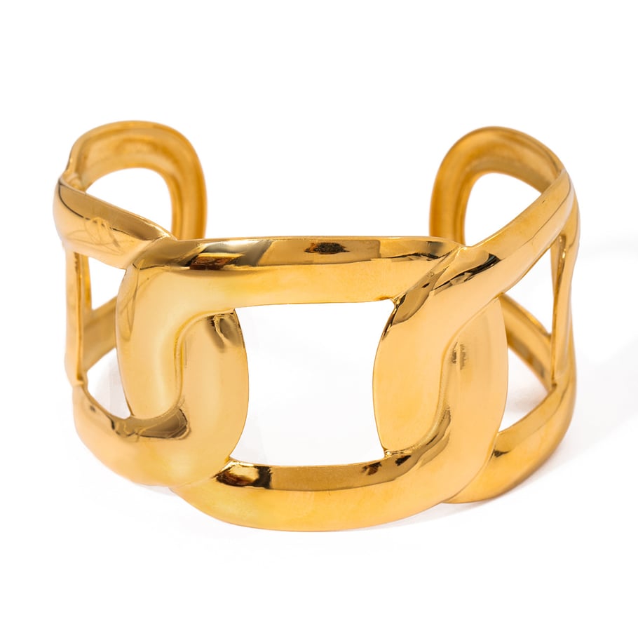 1 Stück Simple Series Casual Solid Color Edelstahl 18 Karat vergoldete Damen Armreifen Bild6