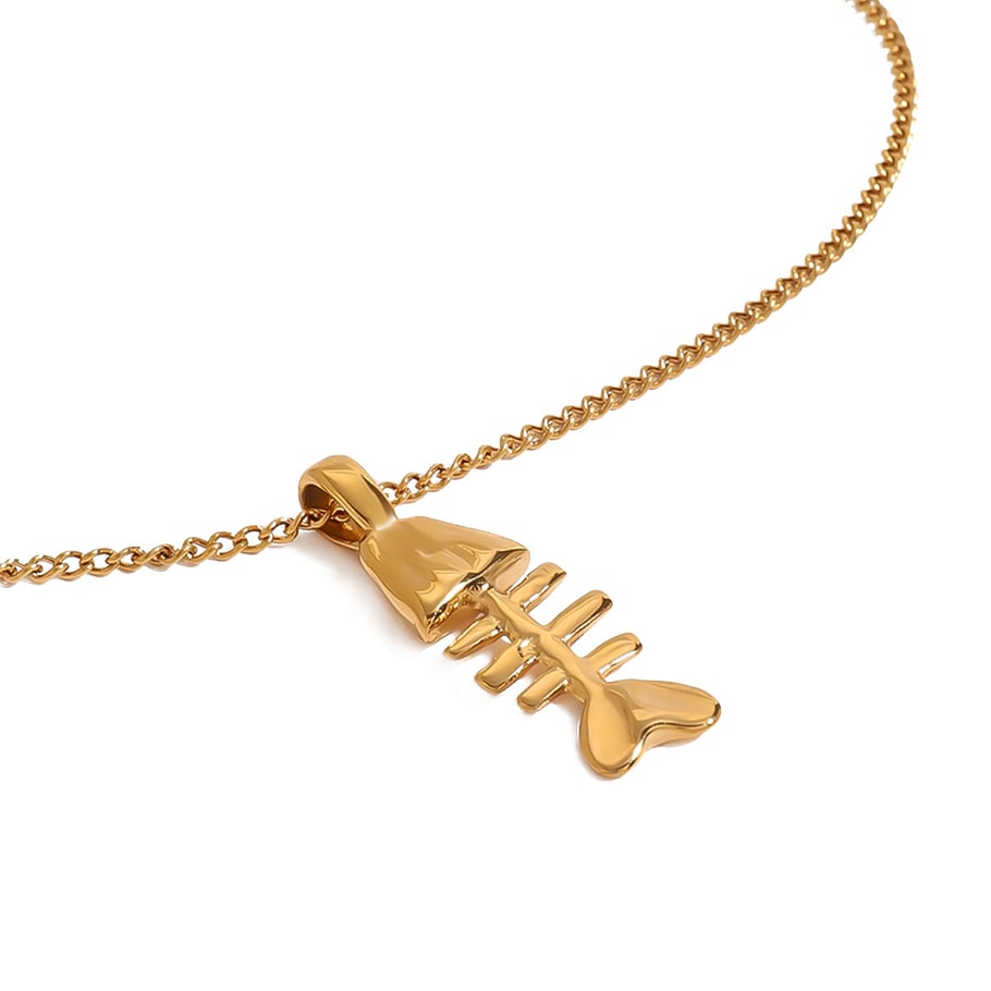 1 Piece Classic Series Funny Fishbone Stainless Steel Gold Color Women's Pendant Necklaces Picture8