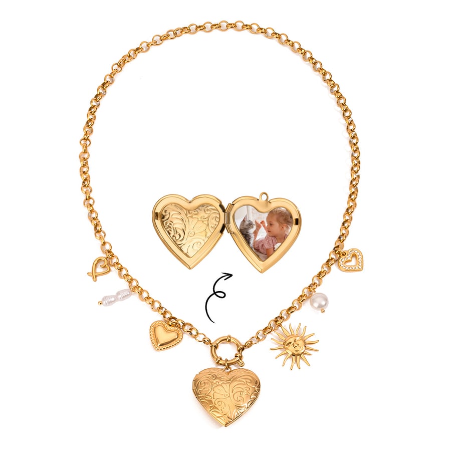 1 Piece Romantic Series Chic Heart Shape Sun Stainless Steel Gold Color Women's DIY Pendant Necklaces Picture6
