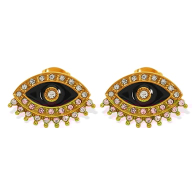 1 Pair Simple Series Retro Eye Stainless Steel 18K Gold Plated Rhinestone Women Stud Earrings h5 Picture4