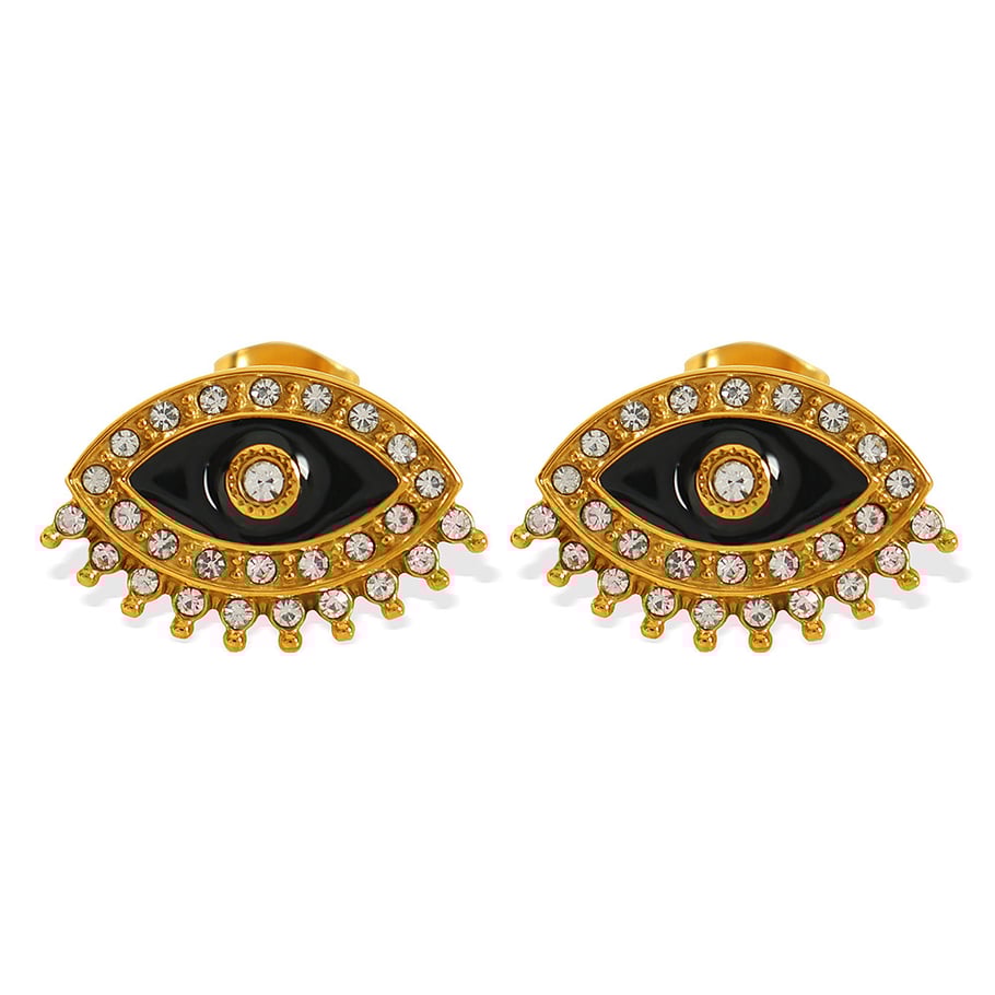 1 Pair Simple Series Retro Eye Stainless Steel 18K Gold Plated Rhinestone Women Stud Earrings Picture4