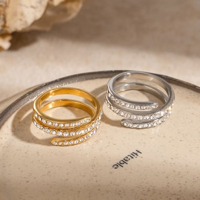 1 Paar Simple Series Einfache geometrische Edelstahl 18 Karat vergoldet Strass Damen verstellbare Ringe h5 Bild3