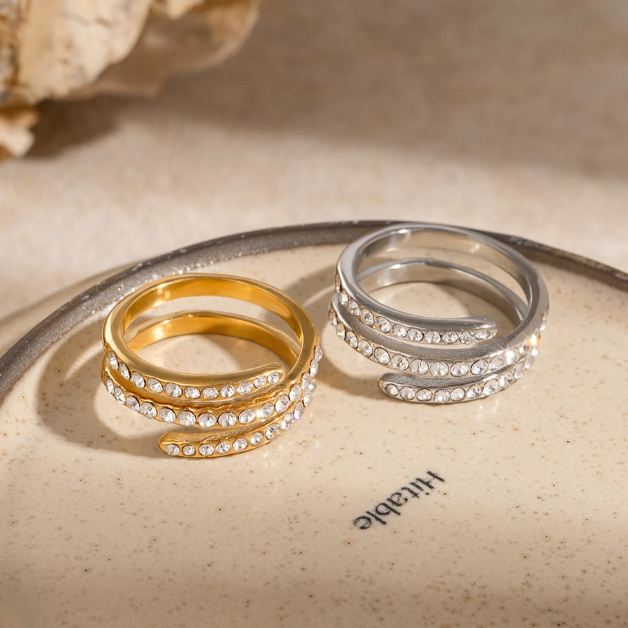 1 Paar Simple Series Einfache geometrische Edelstahl 18 Karat vergoldet Strass Damen verstellbare Ringe Bild3