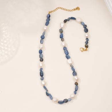 1 Piece Ocean Series Vacation Fish Irregular Crystal Gold Color Natural Stone Women's Beaded Necklaces h5 Picture6