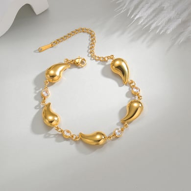 Bracelet à breloques pour femme, série simple, style punk, en acier inoxydable plaqué or 18 carats, avec strass h5 Image4