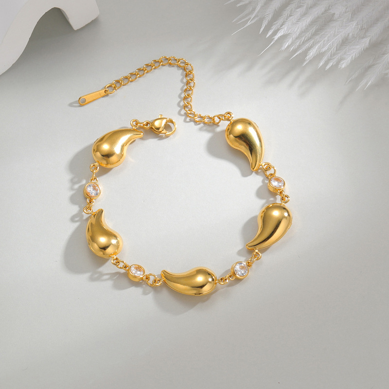 Bracelet à breloques pour femme, série simple, style punk, en acier inoxydable plaqué or 18 carats, avec strass Image4