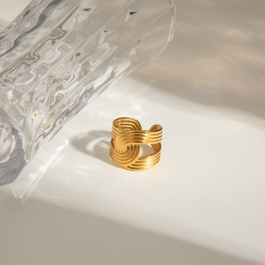 1 Stück Simple Series Ins Style Line Edelstahl Goldfarbene verstellbare Damenringe Bild6